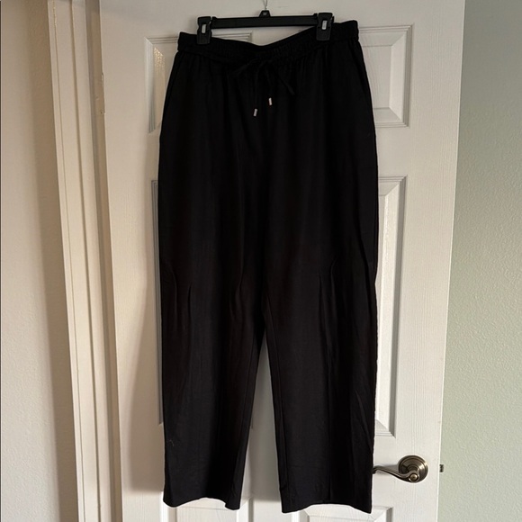 Zara Pants - Woman’s Black Elastic Waist Linen Pants  with Drawstring